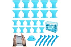 MENGQILE 70 Stück Lockenwickler Silikon Hitzefrei, Silikon Lockenwickler Set, Locken Ohne Hitze DIY Heatless Curls für Langes Mittleres Kurz Haar (35 Große und 35 Kleine Silikon Lockenwickler, Blau)
