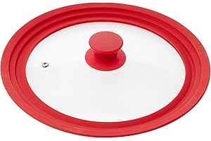 bremermann Couvercle en Verre Universel avec Bord en Silicone, 30/32/34 cm, Grande (Rouge)