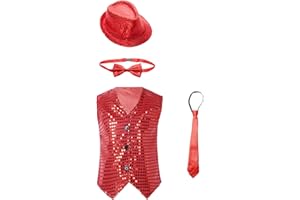 YOOJIA Costume Soirée Cérémonie Enfant Fille Garçon sans Manche Chemise à Paillettes Brillant Veste Veston de Carnaval Performance Dancewear