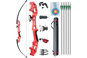 D&Q Arc de Chasse Adulte Arcs de tir à l'arc Arc et flèche Adulte Riser en métal 50 Pouces 30lbs 40lbs avec 6 Flèche en Carbone Mélangé