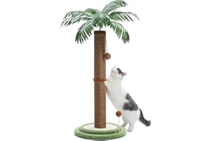 PAWZ Road Kokospalme Katzenkratzbaum, 85cm Höhe Katzenkratzer für Wohnungskatzen mit interaktiven Bällen Braun