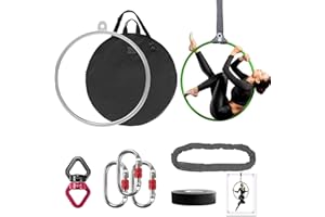 DASKING Aerial Hoop, Lyra Hoop zestaw ze stali nierdzewnej 85 cm/90 cm, pojedyncze obręcze, dla początkujących, profesjonalistów, zestaw pierścionków aerial z torbą do noszenia, wyposażenie do aerialu do jogi, waga 660 kg (300 kg)