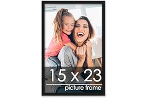 Poster Palooza 15x23 Frame Black Solid Wood Picture Frame | 0.75 Inch Moulding Width | Includes UV Acrylic Plexiglass, Foam Board Backing & Hanging Hardware