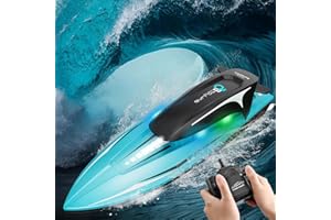 OBEST Barco teledirigido 2.4GHz, Alta Velocidad 20KM / H RC Barco,lancha teledirigida con Luces deslumbrantes y 2 baterías, Piscina/Lago/Regalo de Juguetes para Adultos y niños
