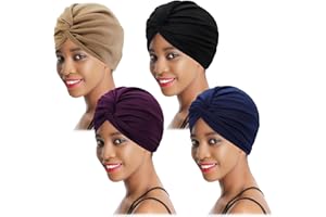 XEPST 4 sztuki turbany dla kobiet, czapka chemioterapeutyczna, czapka muzułmańska, bawełniana czapka hidżab na wypadanie włosów na raka, czarny, granatowy, fioletowy, khaki, rozmiar uniwersalny