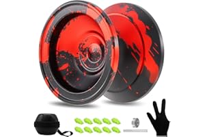 Yoyo FETESNICE, Yoyos Profesionales para Trucos para niños, Yoyos sensibles para Principiantes, Yoyos no sensibles para Adultos con Guante, Bolsa y 10 Cuerdas (Negro y Rojo)