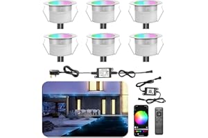 INDARUN RGB WiFi Led Decking Lights Waterproof IP67 Ø45MM 12V 0.5W - Led Plinth Light Kits for Terrace/Patio/Path/Wall/Garden/Decoration, 6 Packs