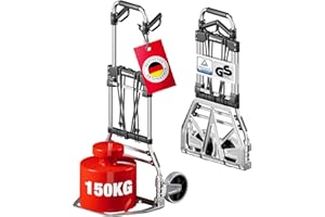 ‎ATHLON TOOLS ATHLON TOOLS Schwerlast-Sackkarre klappbar 150 kg TÜV geprüft – Aluminium, große kugelgelagerte Räder mit Soft-Laufflächen, 2 Expanderseile