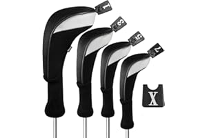Andux 4pcs/Set Golf Wood Club Head Covers 460cc Driver with Long Neck Black