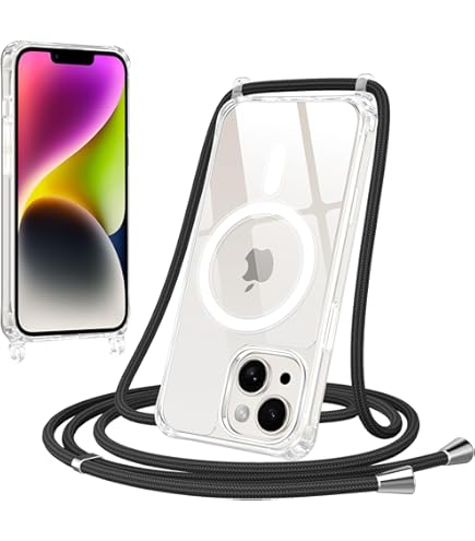Vauki Cover con Cordino per iPhone 13 Mini,Custodia con Laccio Collana Tracolla Trasparente Silicone TPU+PC Bumper Back Antigraffio Proteggere Case Corda per iPhone 13 Mini,Nero
