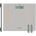 Salter 9113 GY3R Digital Bathroom Scale - Analyser Body Weight Scale, Max 150kg, Measure Weight/ Body Fat & Water, BMI, Toughened Glass Platform, 8 User Memory, Athlete Mode, Slim Storage Design, Grey