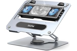 MetFut Laptop Cooling Pad with Detachable Thermoelectric Cooler, Adjustable Height & Angle, 360 Rotation Base, Carbon Steel Framework, Ultra-quiet & Super Sturdy for up to 15.6” Laptop (Grey)