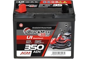 BlackMax Rasentraktor Batterie 12V 35Ah 350A (Pluspol Links) - U1-9 +30% Starterbatterie (12 Volt) für Aufsitzmäher und Rasenmäher-Traktoren, wartungsfrei & wiederaufladbar