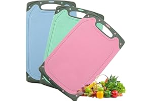 LIFEGILI Planche a Decouper,Lot de 3 Planche à Découper Plastique Antidérapante avec Rainure Presse-ail & Fente à Jus,Sans BPA,planche à découper antidérapante,passe au lave-vaisselle35 x22x 0,78 cm
