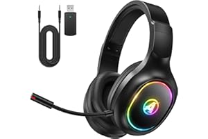Awinnasey Wireless Gaming Headset für PS4, PS5, PC, Mac, Switch, 2,4 GHz Gaming Kopfhörer mit Geräuschunterdrückung und RGB Licht, Zubehör für das Nintendo Entertainment System, Schwarz