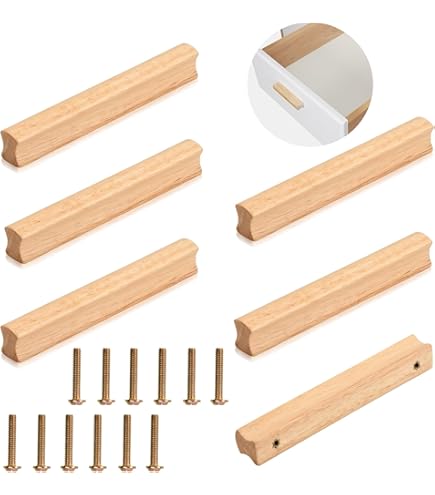 2 Maniglie Per Cassetti In Legno Di Faggio - Distanza Fori 64 Mm, Colore Naturale, Con Viti - Foto 2