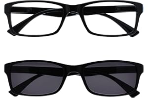 ‎THE READING GLASSES COMPANY OPULIZE PEP Lesebrillen mit UV400 Sonnenlesebrille - Sparset Doppelpack - Klassischer modern täglich rechteckiger Rahmen - Kratzfeste Federscharniere - Designer-Stil - Brille/Brilen - Herren Damen