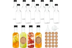 Parastar 14 Pezzi Bottigliette per Liquori, Bottiglia Plastica Riutilizzabile da 50 ml, Mini Bottiglie Alcolici con Coperchi e Imbuti Neri, Bottiglie di Liquore con 20 Adesivi per Matrimoni e Feste