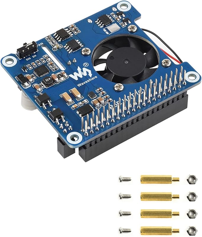 Power Over Ethernet PoE HAT für Raspberry Pi 4 B /3B+, IEEE 802.3af/at PoE Netzwerk Standard, 5V USB-A und 12V Header Ausgänge, Onboard Lüfter und MP8676 Buck Chip