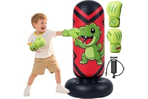 Punching Bag for Kids, Qoosea Free Standing Inflatable Boxing Bag with Gloves and Air Pump, Kids Punch Bags- Birthday Gifts for Boys & Girls Age 3-8 for Practicing Karate, Taekwondo, MMA