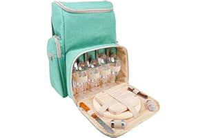Les Jardins de la Comtesse - Picnic Escapade Backpack - 4 Persons - Complete with Insulated Compartment - Strong and lightweight plates - Many pockets - 29 x 15 x 44 cm (Turquoise)