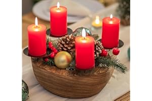 ‎ROMADEDI Romadedi Adventskranz Holz Kerzenhalter Adventsgesteck：Rund Holzschale Mit 4 Kerzenständer Für Stumpenkerzen Adventskranz Deko Weihnachten Adventsschale Dekoschale Für Advent Weihnachtsdeko, 25cm
