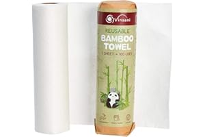 Vinsani® Toallas reutilizables de bambú – 20 hojas de toallas súper fuertes ultra absorbentes y ecológicas – Cero embalaje de