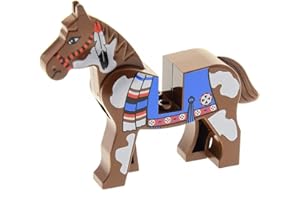 BAUSTEINE GEBRAUCHT 1 x Lego System Tier Pferd braun weiß gemustert bedruckt Decke Schabracke Indianer Ritter Cowboy 4493 c01px2