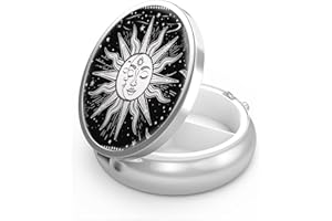 HION Portapillole 3 Scomparti Portatile da Tasca o Portapillole Decorativo in Metallo Medicina Vitamina Organizer (Sun and Moon01)