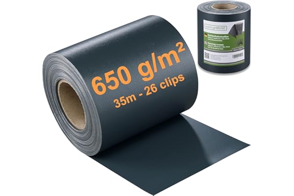 PVC WorkingHOUSE Brise-Vue pour Clôture Double Barre 650g/m² 35 m x 19 cm, Brise-Vue de Clôture, Décoration de Jardin, Résistant aux Intempéries, Sans Entretien