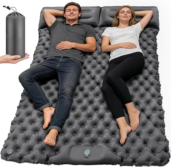 PQETBV Matelas de Camping, Tapis de Lit Double Auto-Gonflable avec Oreiller et Pompe à Pied intégrée Matelas de Camping Gonflable Portable et Compact pour Tente Trekking Plage - 1