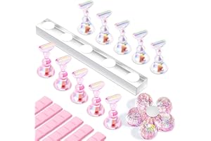 MAKARTT Support Ongles Capsules, Présentation pour Ongles Capsules en Press On Nails, Support Magnétique en Acrylique pour Entraînement Nail Art, Présentoir Transparent et Rose avec 48 Pièces