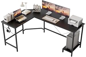 Mericonia L Shaped Desk, 170 cm Corner Gaming Desk for Home Office, Computer Desk Sturdy Writing Workstation for Small Space, Easy to Assemble, Black
