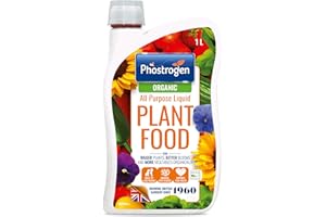 Phostrogen Organic All Purpose Liquid Plant Food, 1L - All Purpose Organic Fertiliser - Enriched with Seaweed Extract for Healthy Growth - More Vegetables, Brighter Blooms - Plant Nutrition