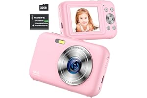 IXNAIQY Cámara de Fotos, 1080P 44MP Cámara Fotos Infantil con Tarjeta 32GB, Cámara Digital Recargable 16X Zoom Digital, 2.4" LCD Cámara Compacta para Niños Principiantes (Rosa)