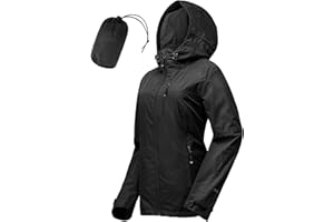 33,000ft Veste de pluie pour femmes, imperméable à l'eau légère avec capuche Packable Breathable Coat idéal pour la course et la randonnée