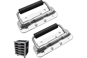 Kigniote 2Pcs Metal Chest Box Handles Spring Folding Handle Luggage Hardware, 122x41mm Stainless Steel Spring Loaded Box Handle Flight Case Handle for Toolbox Storage Boxes Replacement