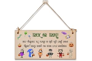 THE PLUM PENGUIN Trick or Treat Help Yourself Be Kind Sweets Halloween Do not Disturb Sign Handmade Wooden Hanging Wall Plaque Gift Hallway Home Décor