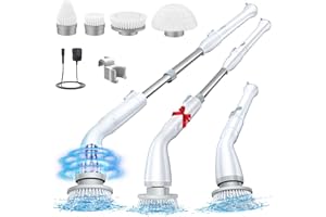 ‎LABIGO LABIGO Elektrische Reinigungsbürste 300 RPM Power Scrubber Mit 4 Austauschbaren Bürste, Haushalt Putzbürste Elektrisch für Fugenbürste Fliesen Bad Bathtub - Weiß