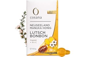 ‎COSANA Cosana Manuka Honig 400 MGO Bonbons + Ingwer und Vitamin C 100g – 100% Pur aus Neuseeland. Manuka Bonbons für Mund und Hals