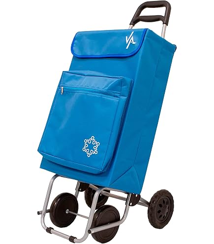 Chariot de Courses Pliable, Sacs d'épicerie réutilisables avec roulettes, Tissu Oxford imperméable, capacité de Charge maximale de 20 kg, Fleurs Bleues, pour Le Shopping ou Les Voyages