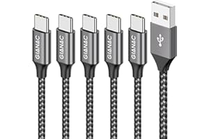 GIANAC Cable USB Tipo C,5Pack[0.25M 0.5M 1M 2M 3M] 3.1A Cargador USB Tipo C Nylon Trenzado Cable USB C Carga Rápida y Sincronización de Datos para Samsung Galaxy S10 S9 S8, Huawei P30 P20 P10 Mate10