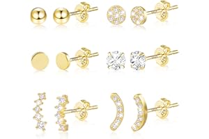 ASH'S CHOICE 6 Pcs Boucles Doreilles Femme Acier Inoxydable Piercing Oreille Cartilage Helix, S925/Plaqué Or 14 Carats