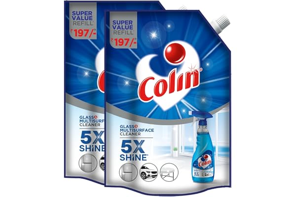Colin Glass and Surface Cleaner Liquid Spray - 1 L (Pack of 2) India's #1 All-Purpose Glass Cleaner for Car, Kitchen and Home Surfaces Multi Surface Cleaner