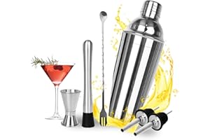 HERBYD Cocktail Shaker Set, Edelstahl 6-teiliges Cocktail Bar Zubehör Barzubehör, 700ML Shaker, Cocktails Mixer Set für Zuhause, Bar, Partei Weihnachtsgeschenke