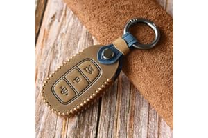 HIBEYO Etui na kluczyki samochodowe pasuje do Hyundai Kona i10 i30 ioniq Accent Tucson brelok do kluczy, skórzany, brelok do kluczy, pilot zdalnego sterowania, obudowa na klucze, kolor brązowy