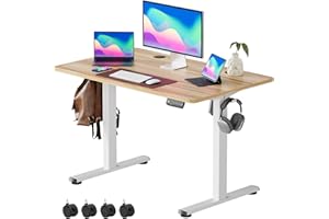 VOSATRON Elektrisch Höhenverstellbarer Schreibtisch 100x60cm Schreibtisch Höhenverstellbar mit Memory-Steuerung und Anti-Kollision Technologie, Rollen, Spleißbrett, Weiß Rahmen/Ahorn Tischplatte