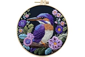 InteDesign Embroidery Kits for Beginners, DIY Embroidery Starter Kit with Flowers Bird Pattern Instruction,Bamboo Hoops, Threads and Needles (Style 1)