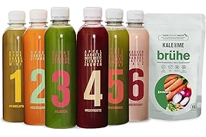 ‎KALE&ME Kale and Me 3 Tage Klassik Saftkur inkl. Gemüsebrühe (100g), 18 Flaschen à 320 ml ohne Zusatzstoffe in 6 Geschmacksrichtungen, Preis inkl. 4,50 € Pfand