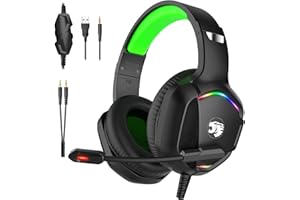 IMYB Gaming Headset with Microphone for Pc, Xbox One Series X/s, Ps4, Ps5, Switch, Stereo Wired Noise Cancelling Over-Ear Headphones with Mic, RGB, for Computer, Laptop, Mac, Nintendo, Gamer (Green)